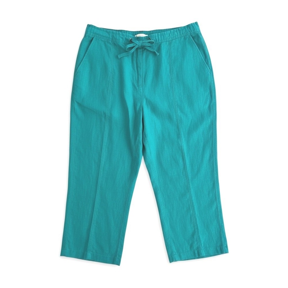 JM Collection Womens 12‎ Linen Cropped Pants Teal Blue Drawstring Cargo Pocket